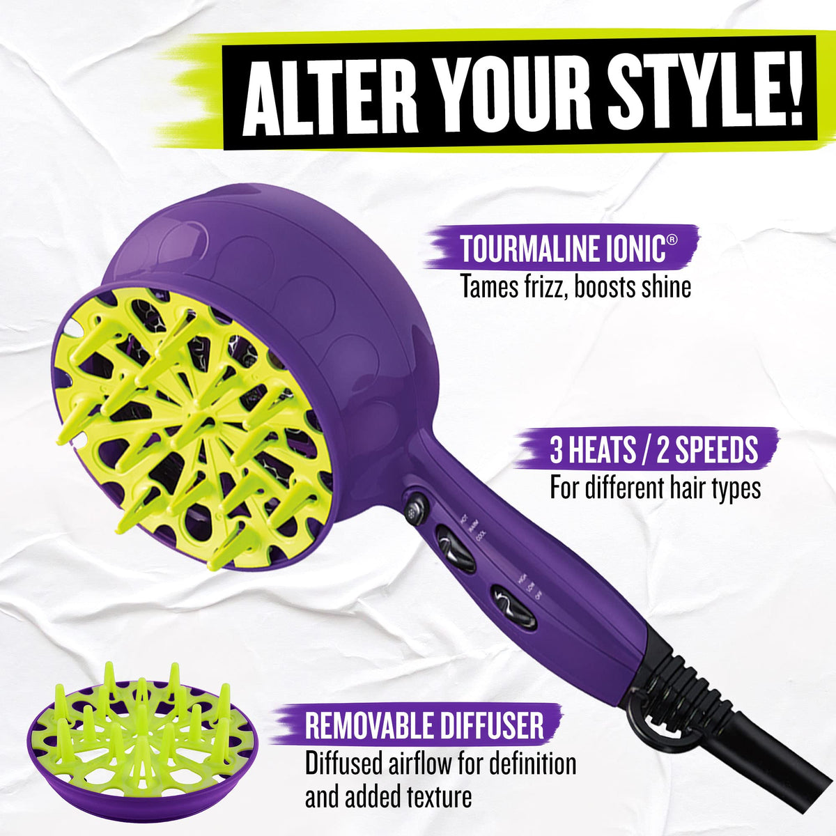 Sèche-Cheveux Diffuseur Bed Head 1875W sur fond blanc