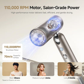 Sèche-cheveux Dreame Pocket Pro en action dans une salle de bain