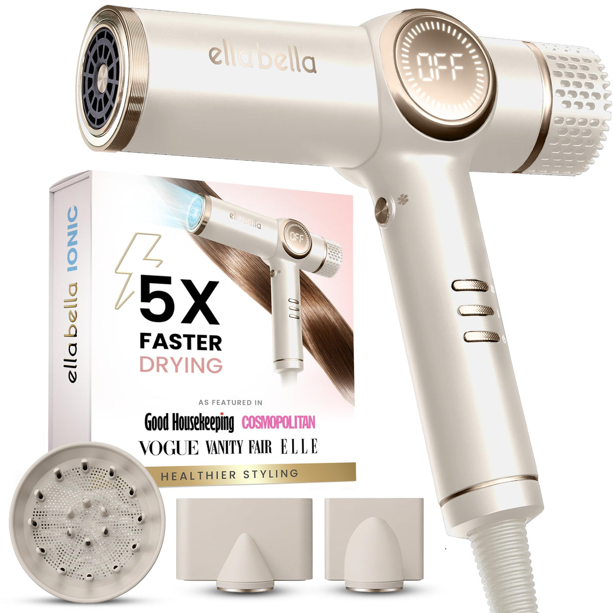 Sèche-cheveux ELLA BELLA vue de face avec diffuseur