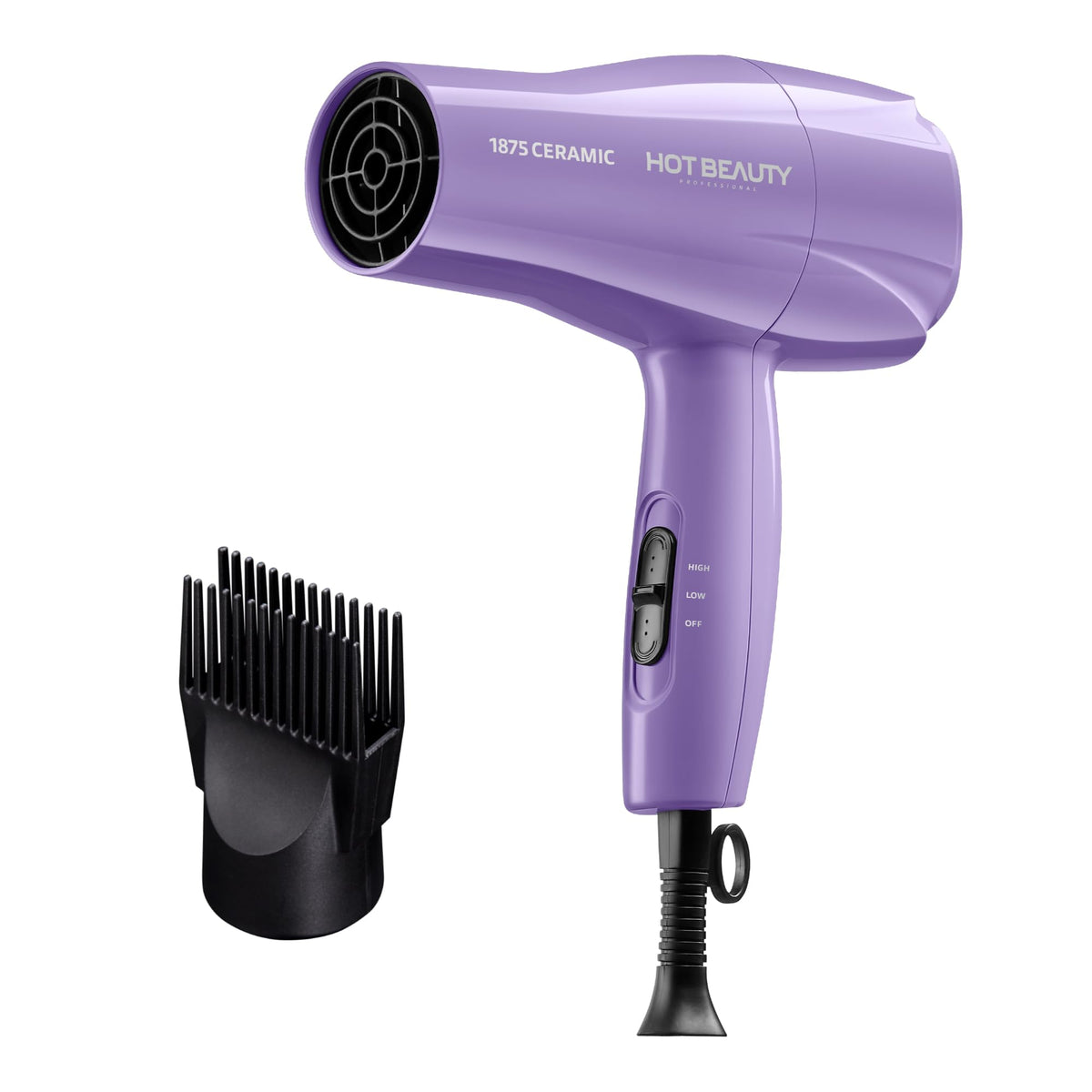 Sèche-Cheveux Hot Beauty 1875W violet vue de face avec accessoire peigne