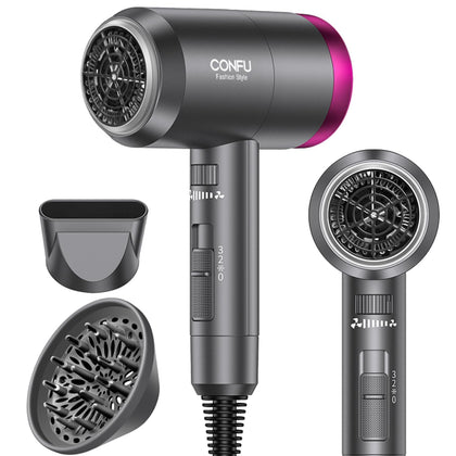 Sèche-cheveux ionique CONFU 1600W vue de face avec diffuseur