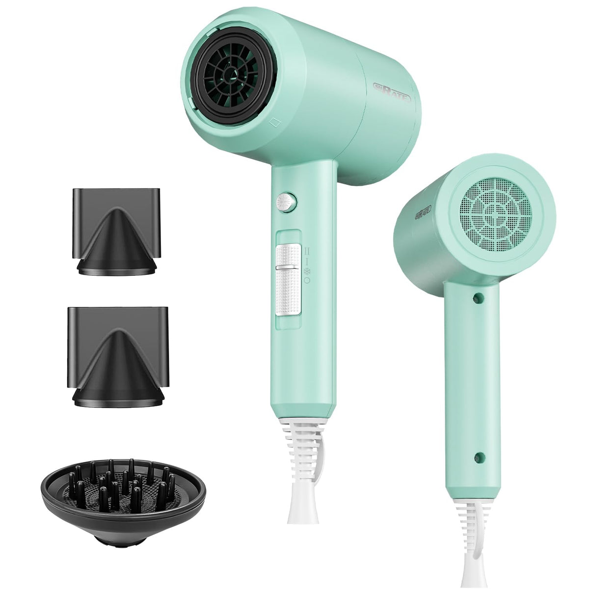 Sèche-cheveux ionique SHRATE 1800W vue avant avec diffuseur