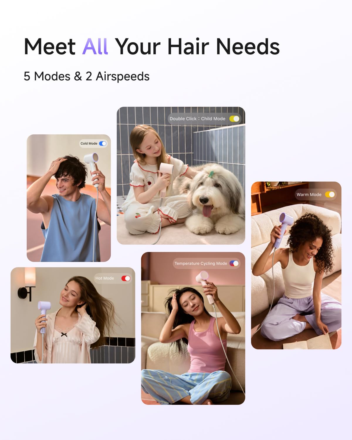 Sèche-cheveux Laifen avec affichage des modes de chaleur