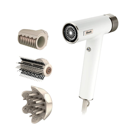 Sèche-cheveux Shark SpeedStyle vue de face avec accessoires inclus