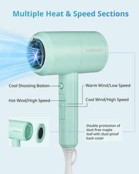 Sèche-cheveux SHRATE 1800W avec embouts interchangeables sur fond blanc
