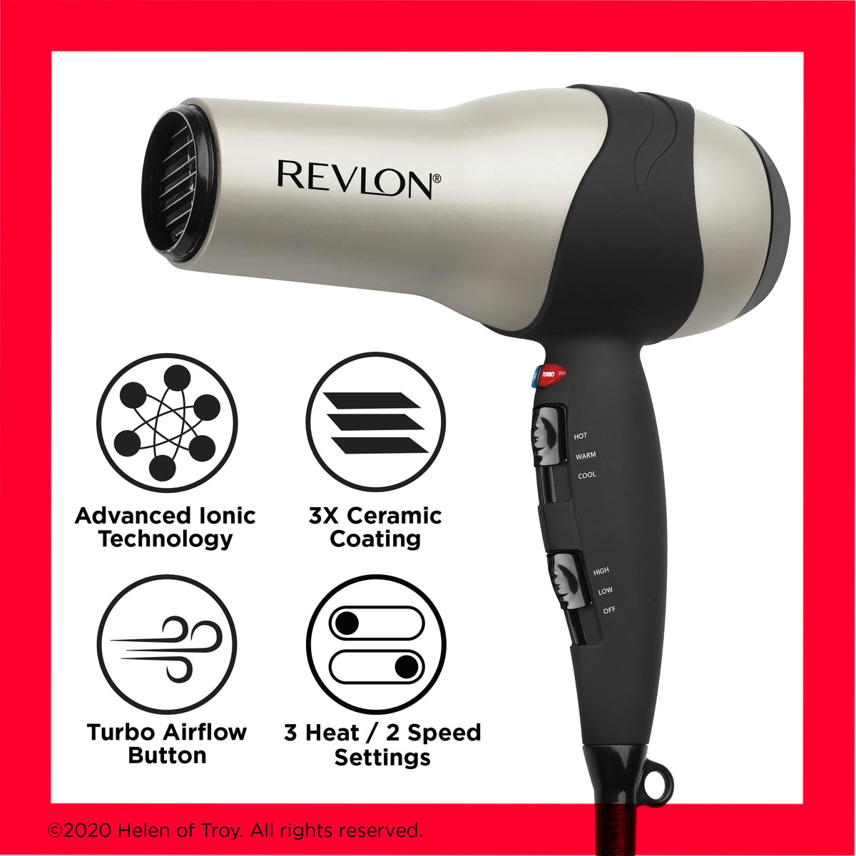 Sèche-cheveux Turbo REVLON 1875 Watts avec réglages de chaleur