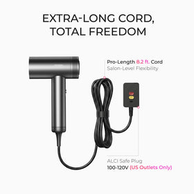 Sèche-cheveux TYMO 1500W en cours d'utilisation sur des cheveux