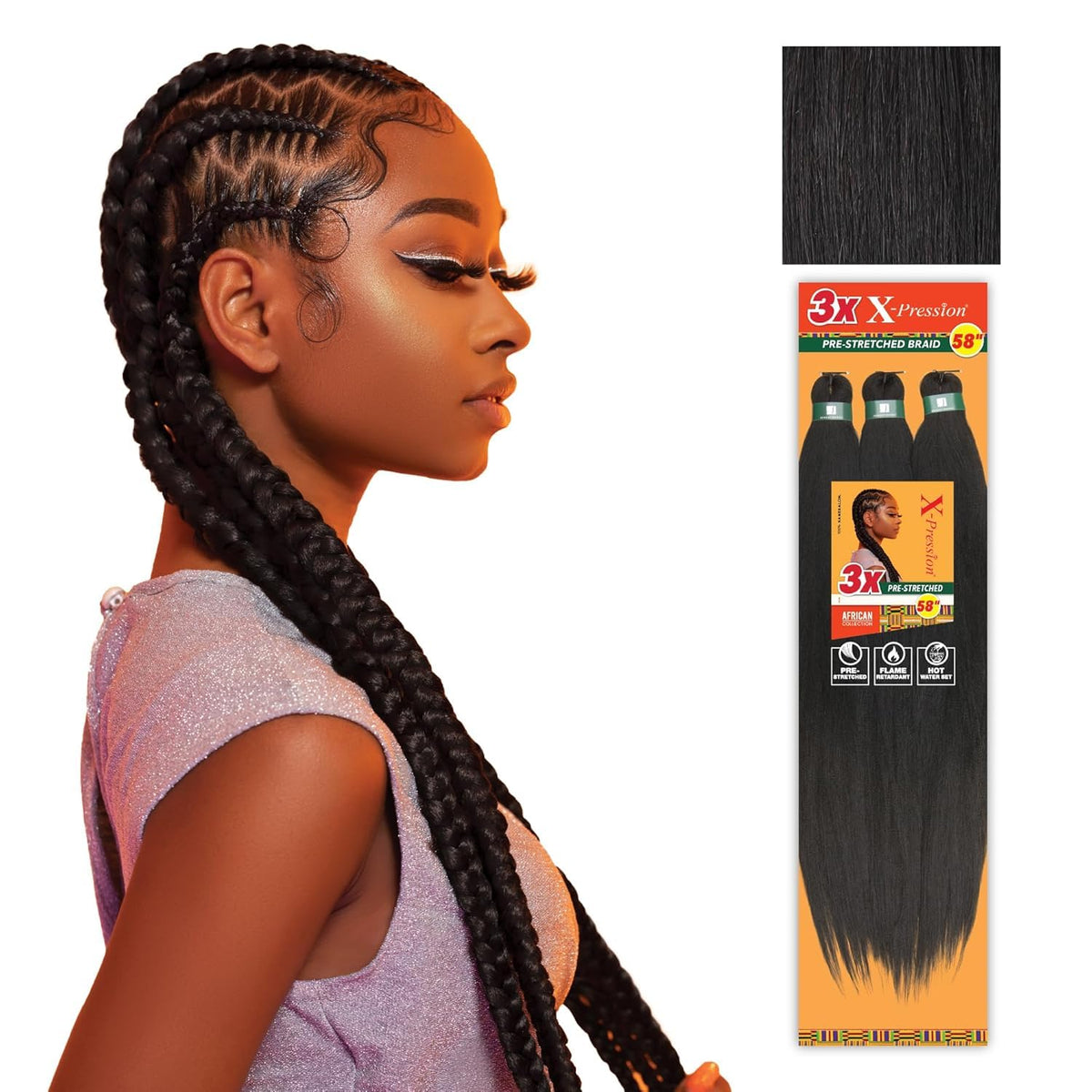 Sensationnel Tresses XPRESSION 3X Pré-étirées 58 pouces, paquet de 5