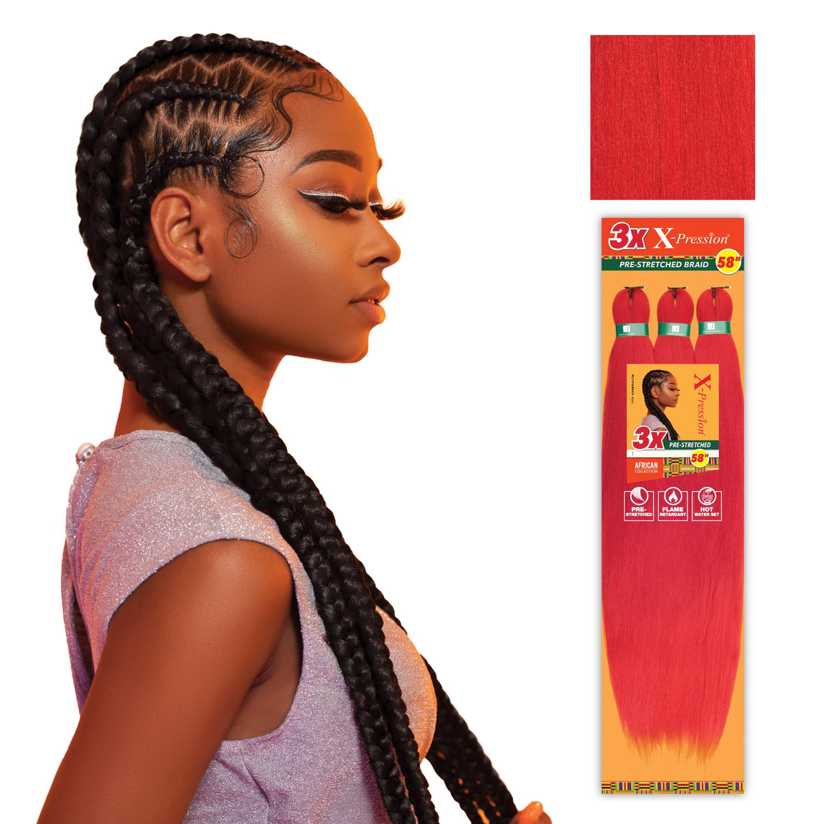 Sensationnel X-Pression cheveux tressés 58in rouge vue de face