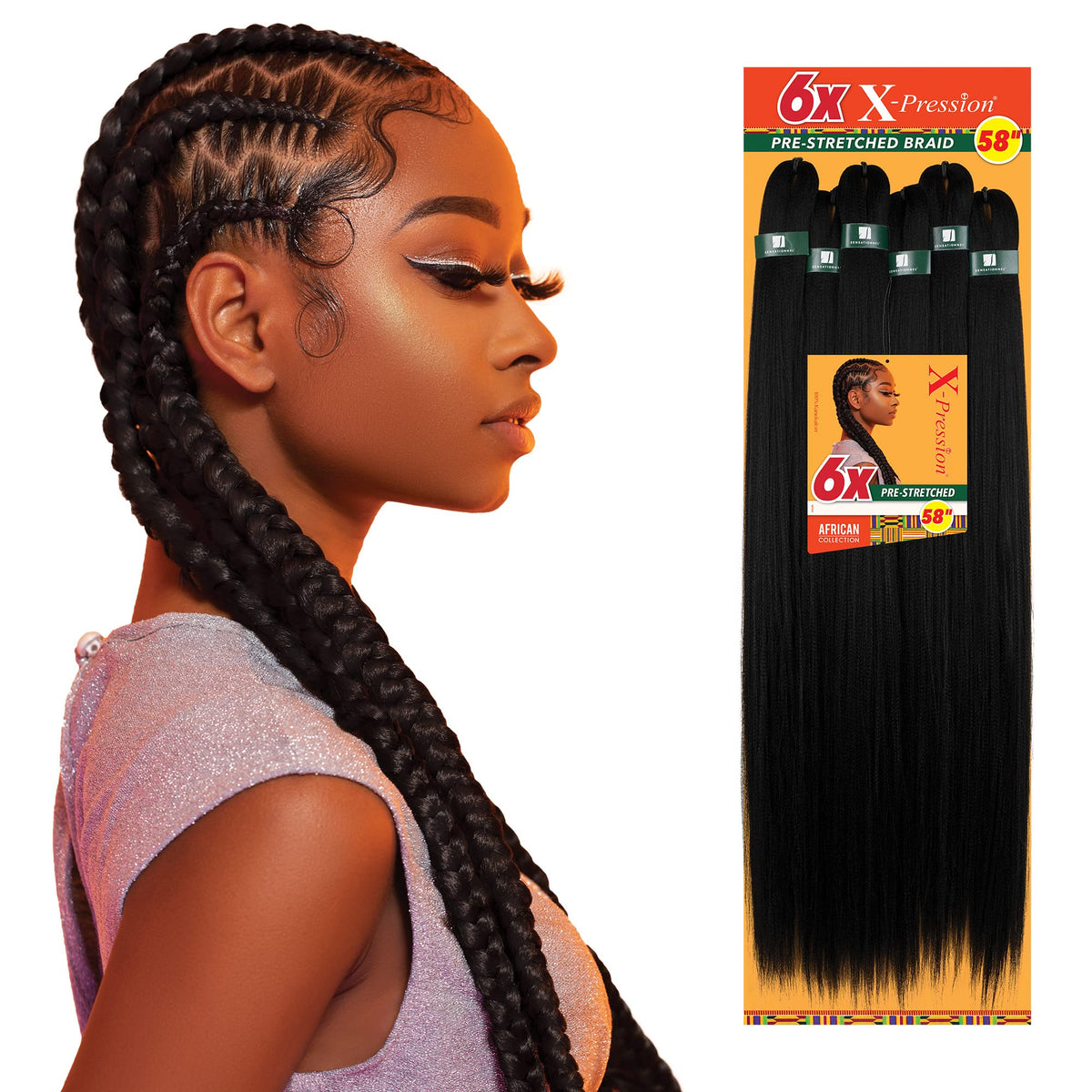 Sensationnel X-Pression Cheveux Tressés Préétirés 58in Marron Médium arrière