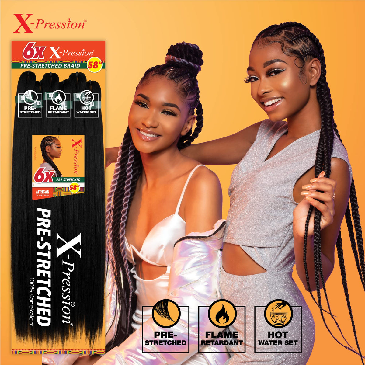 Sensationnel X-Pression Cheveux Tressés Préétirés 58in Marron Médium en paquet