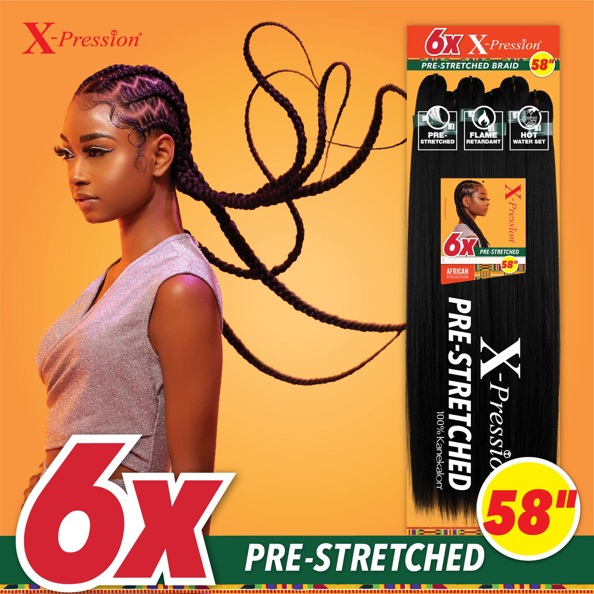 Sensationnel X-Pression Cheveux Tressés Préétirés 58in Marron Médium texture yaki