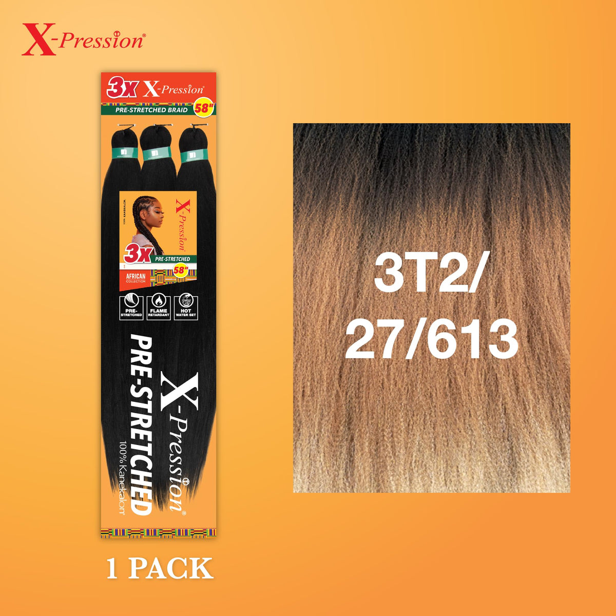 Sensationnel X-Pression Tresses Pré-étirées 58in en paquet
