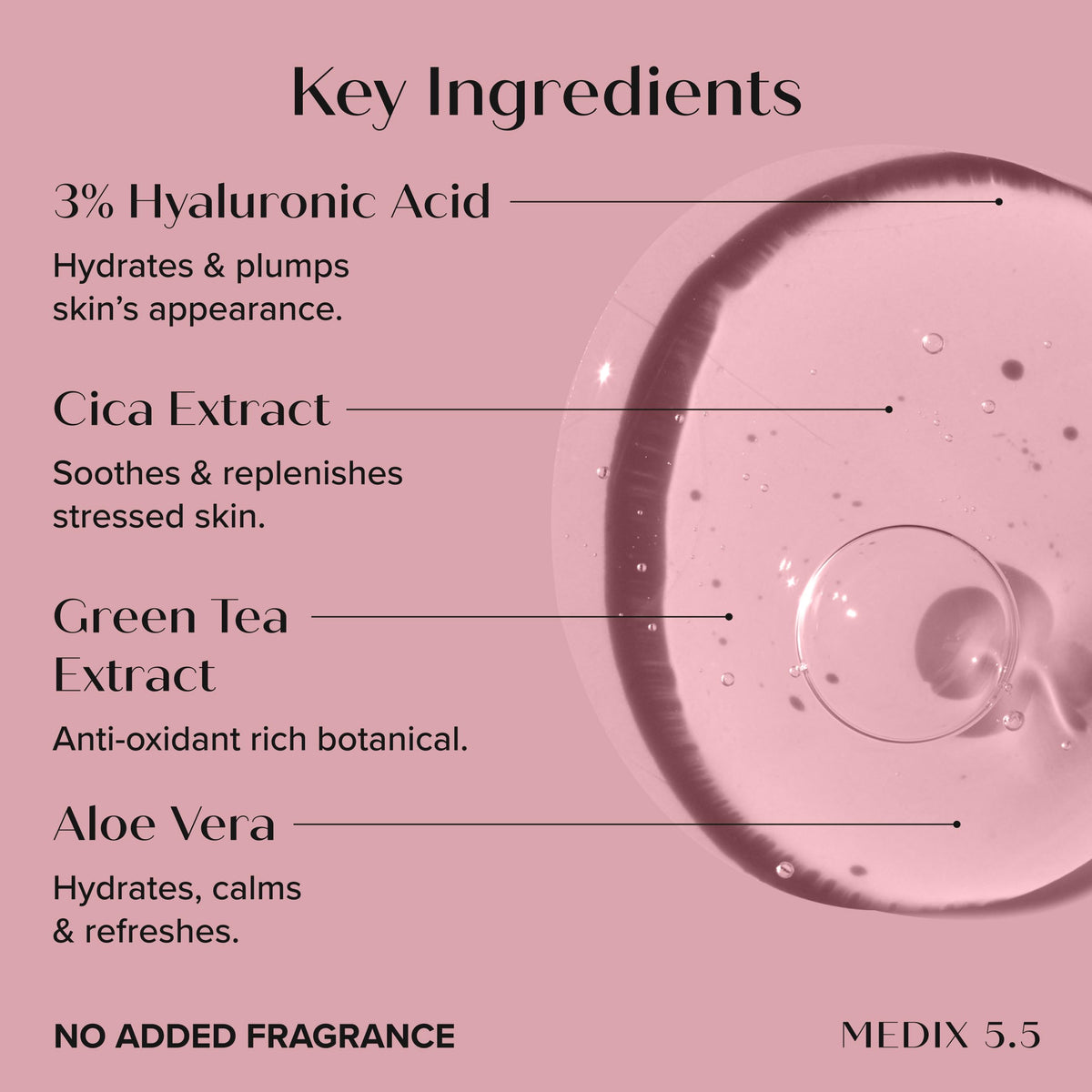 Sérum à l'acide hyaluronique sur une surface réfléchissante