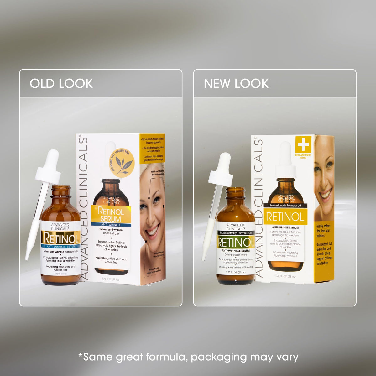 Sérum Advanced Clinicals avec étiquettes sur les ingrédients actifs
