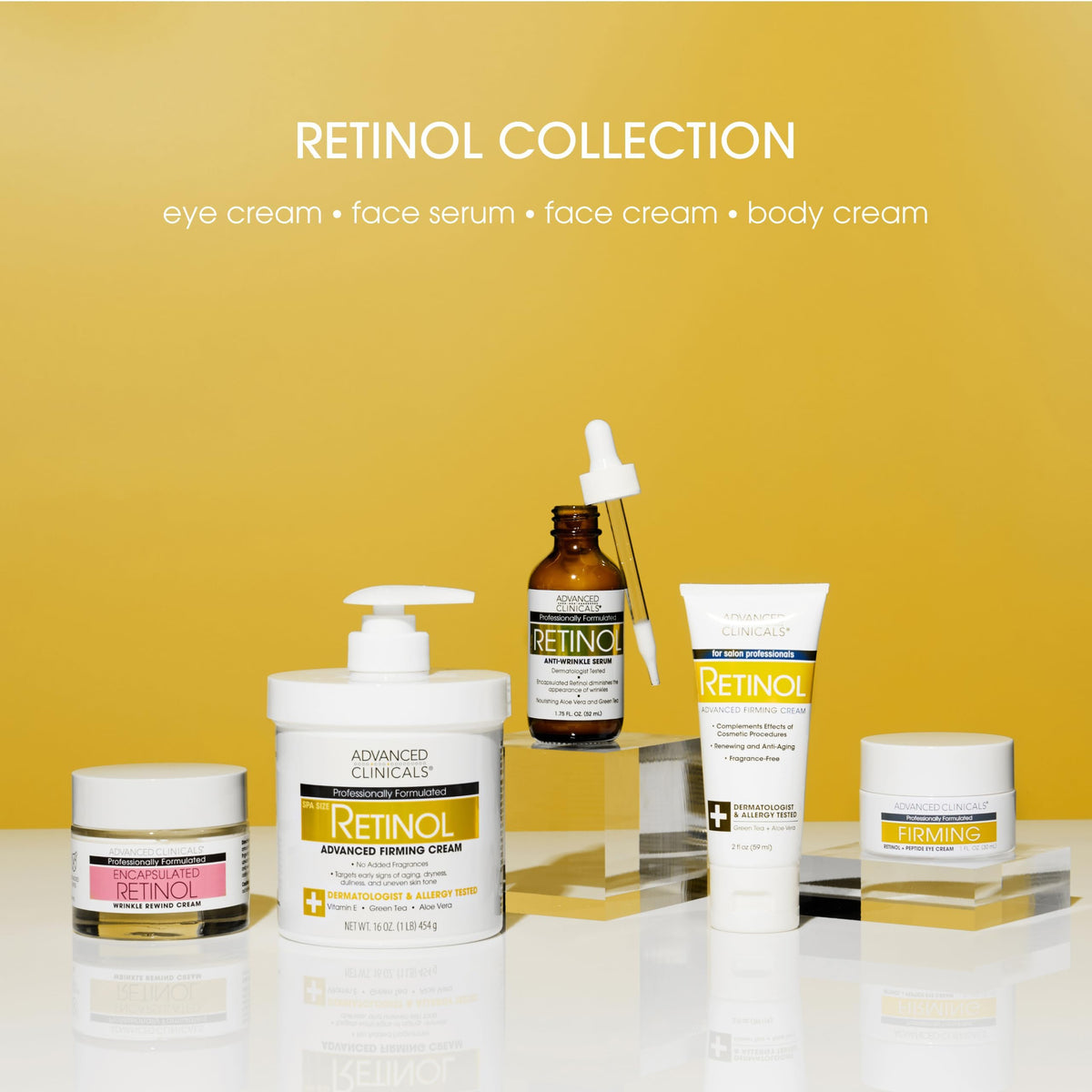 Sérum Advanced Clinicals sur une surface avec lumière naturelle