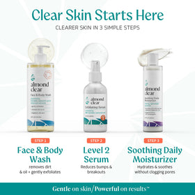 Sérum Almond Clear avec gouttelette sur la main