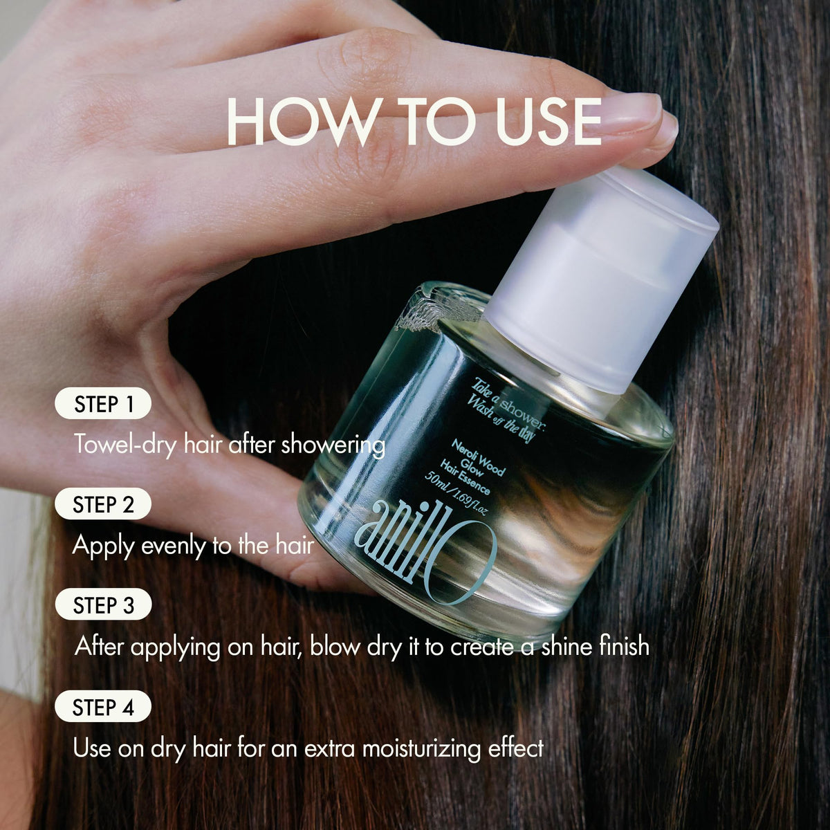 Sérum ANILLO sur des cheveux avant et après application