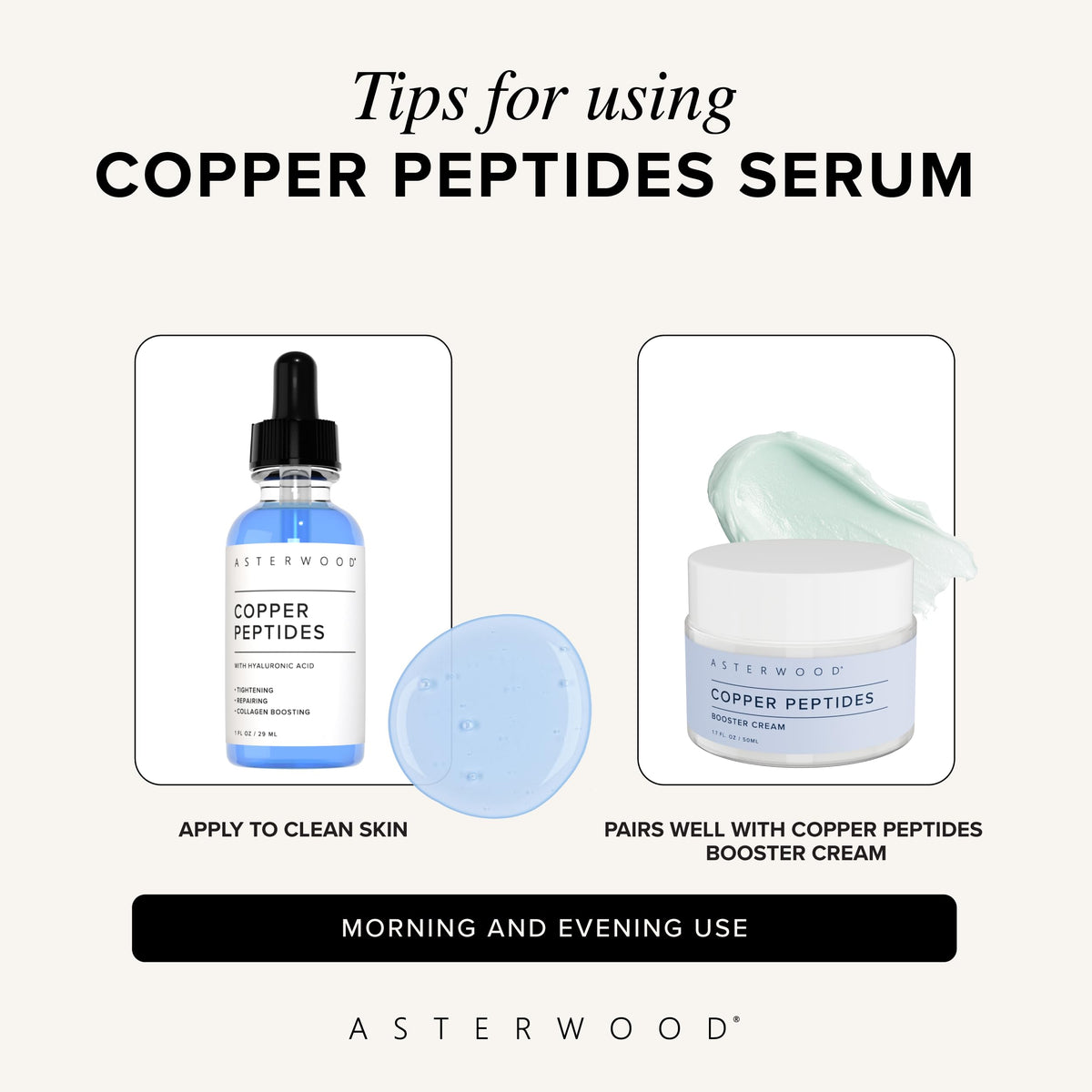 Sérum Asterwood Peptides Cuivres sur une surface de beauté