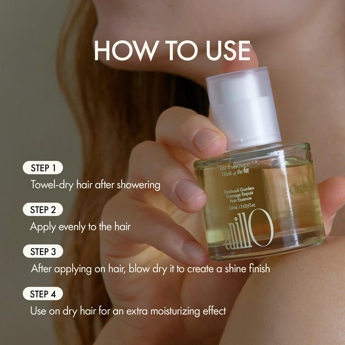 Sérum capillaire ANILLO 50ml sur surface blanche