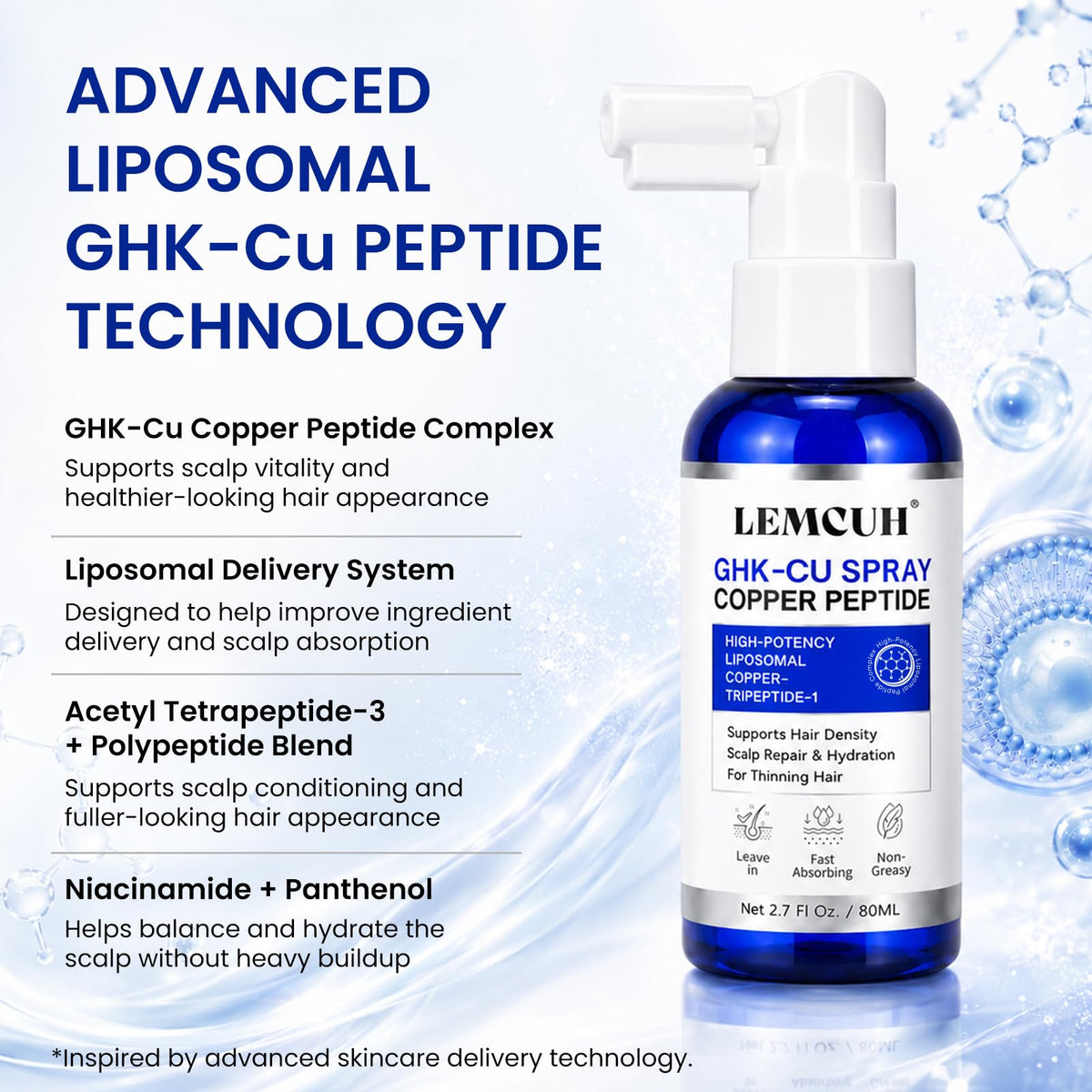 Sérum capillaire GHK-CU avec ingrédients naturels en arrière-plan