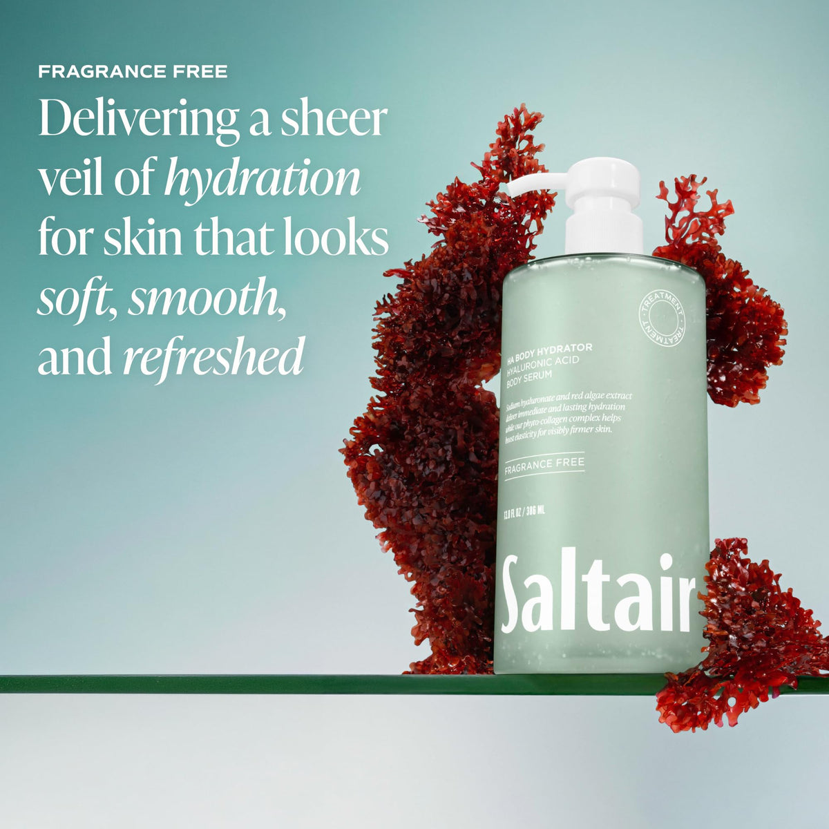 Sérum corporel Saltair avec des ingrédients sur une table