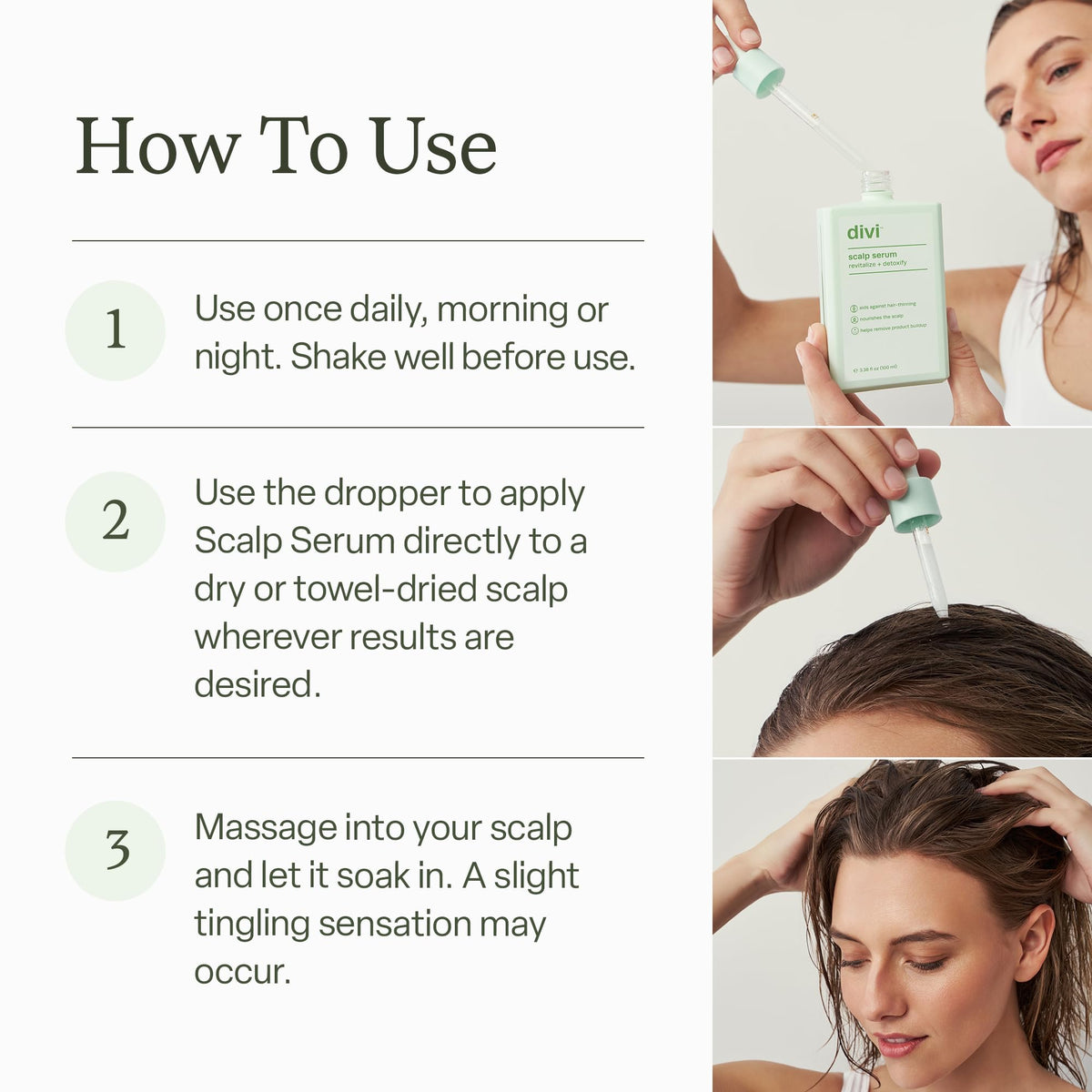 Sérum cuir chevelu divi en application sur le cuir chevelu