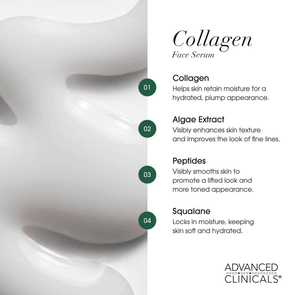 Sérum de collagène Advanced Clinicals application sur la peau