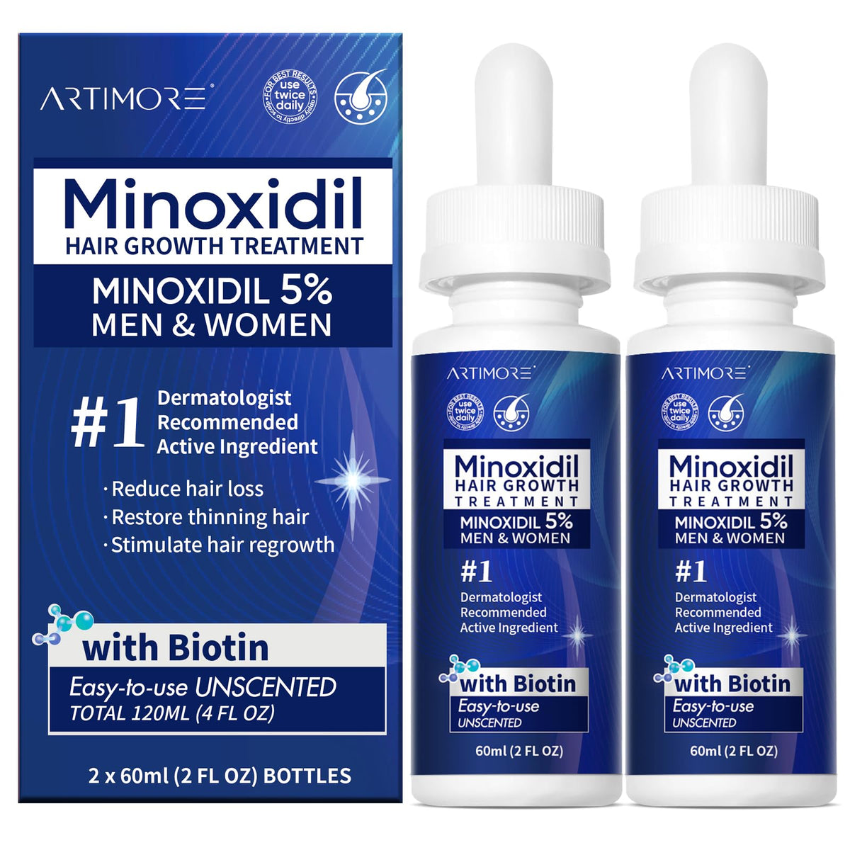 Sérum de croissance capillaire Artimore 5% Minoxidil flacon avant