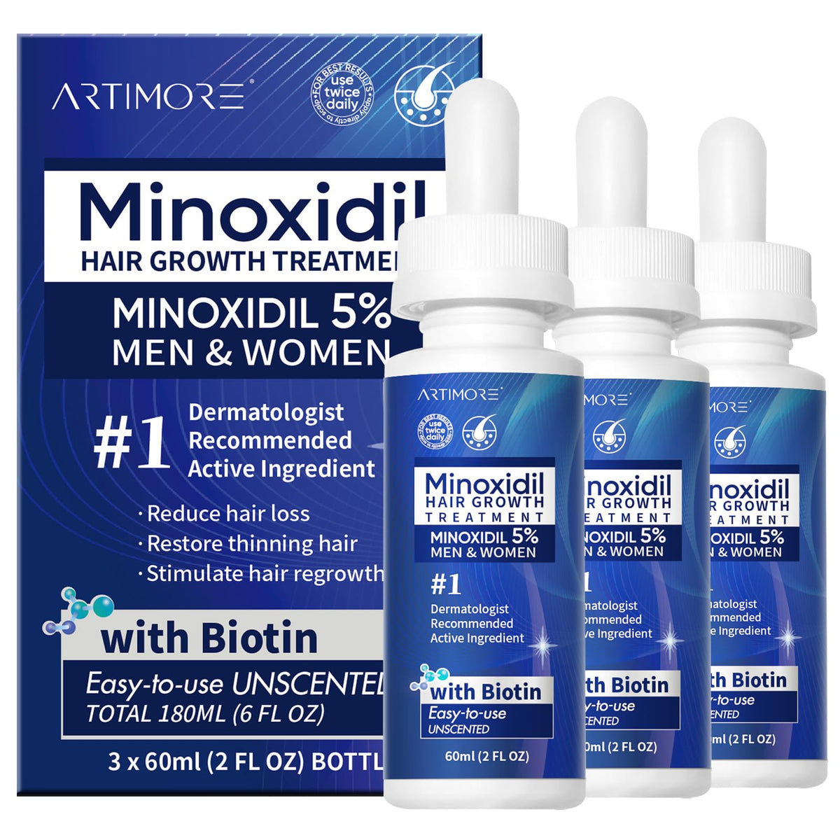 Sérum de croissance capillaire Artimore 5% Minoxidil flacon avant
