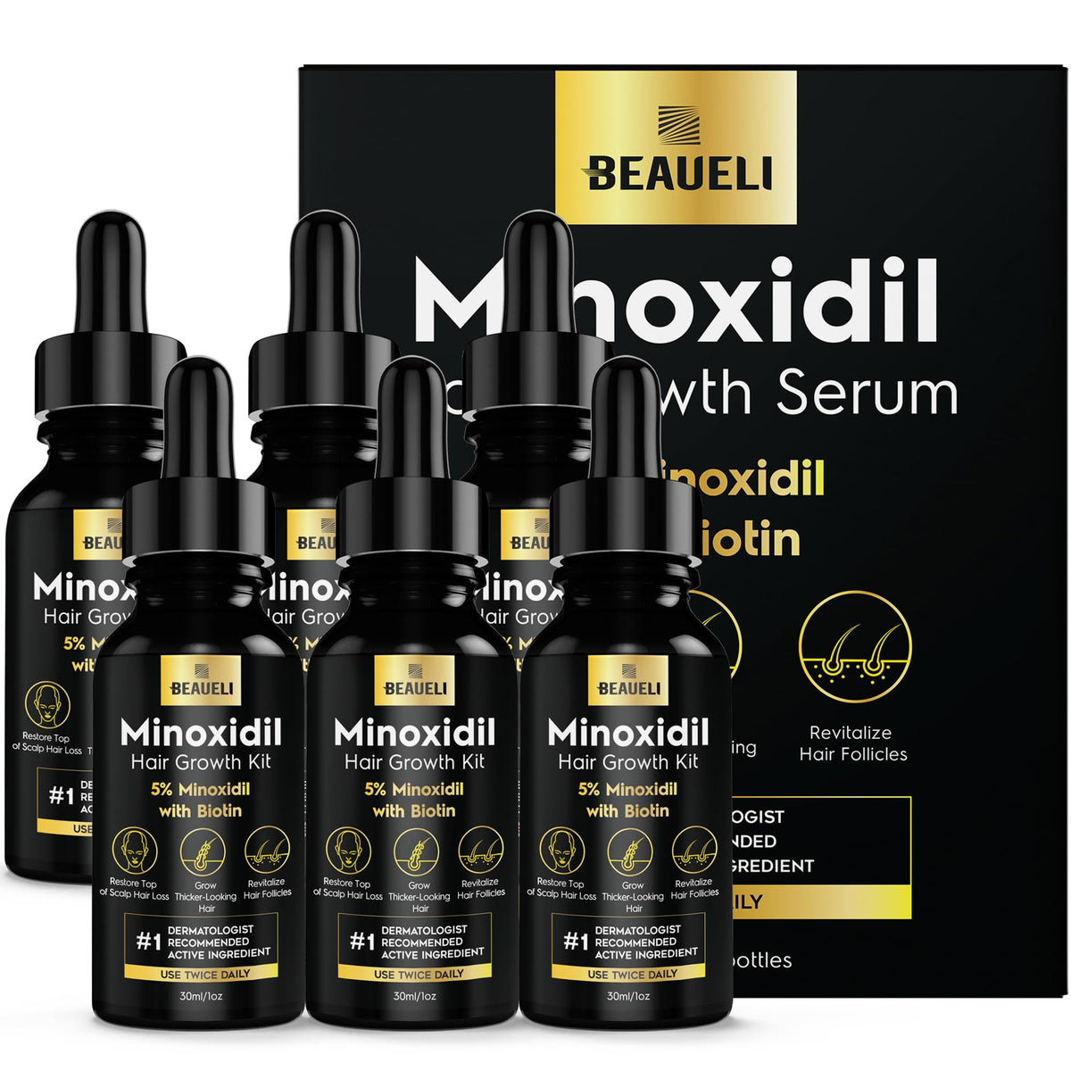 Sérum de croissance capillaire beaueli 5% Minoxidil flacon avant