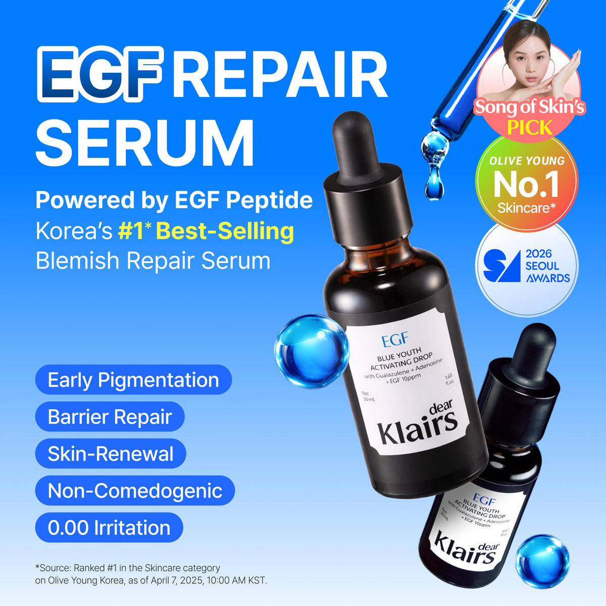 Sérum DearKlairs EGF 20ml avec goutteuse ouverte
