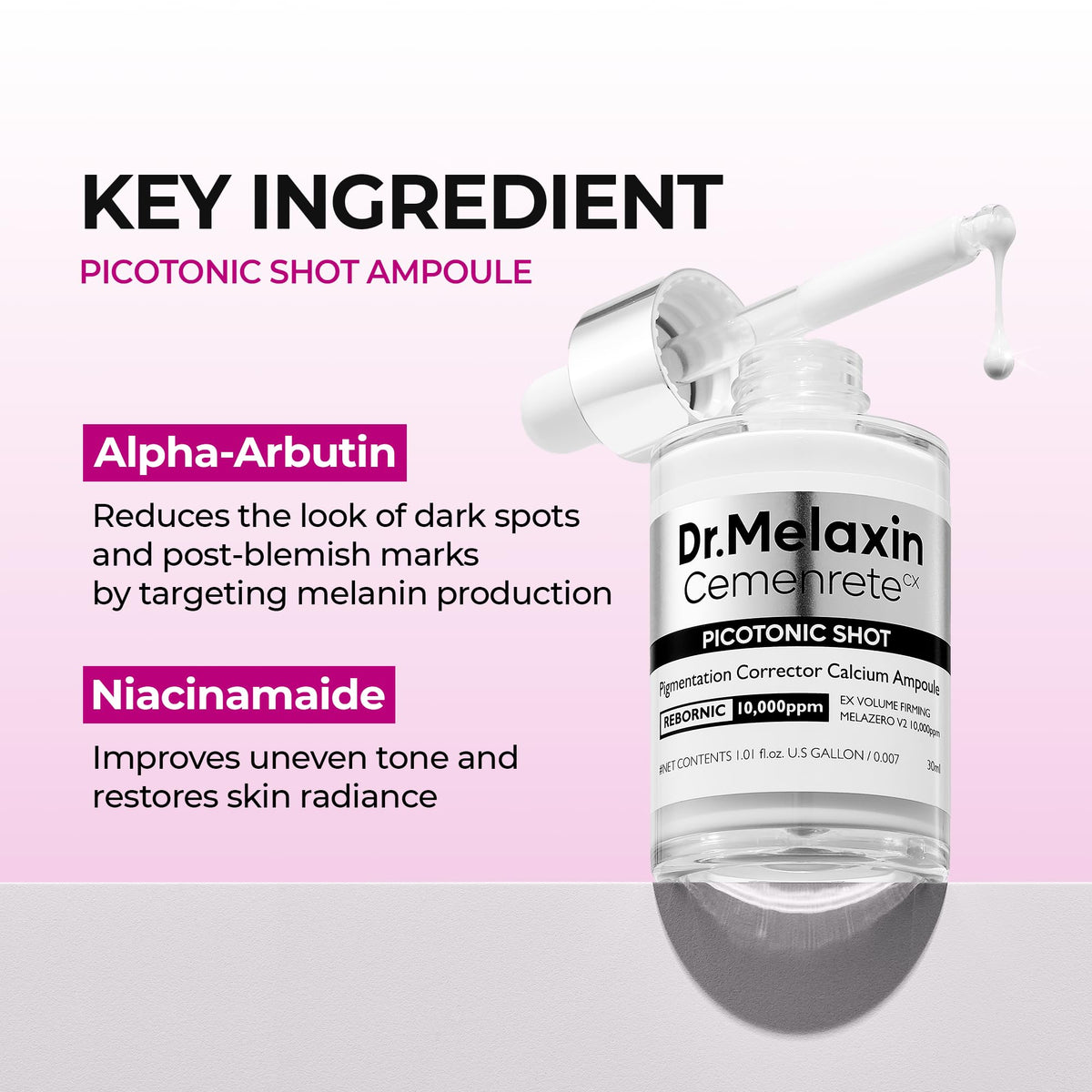 Sérum Dr.Melaxin Picotonic Shot 30 ml avec bouchon ouvert