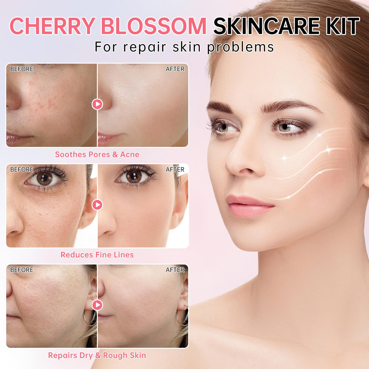 Sérum du set de soins de la peau Sakura, application facile