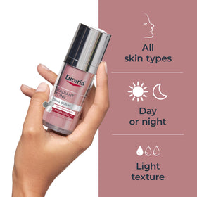 Sérum Eucerin avec fleurs en arrière-plan