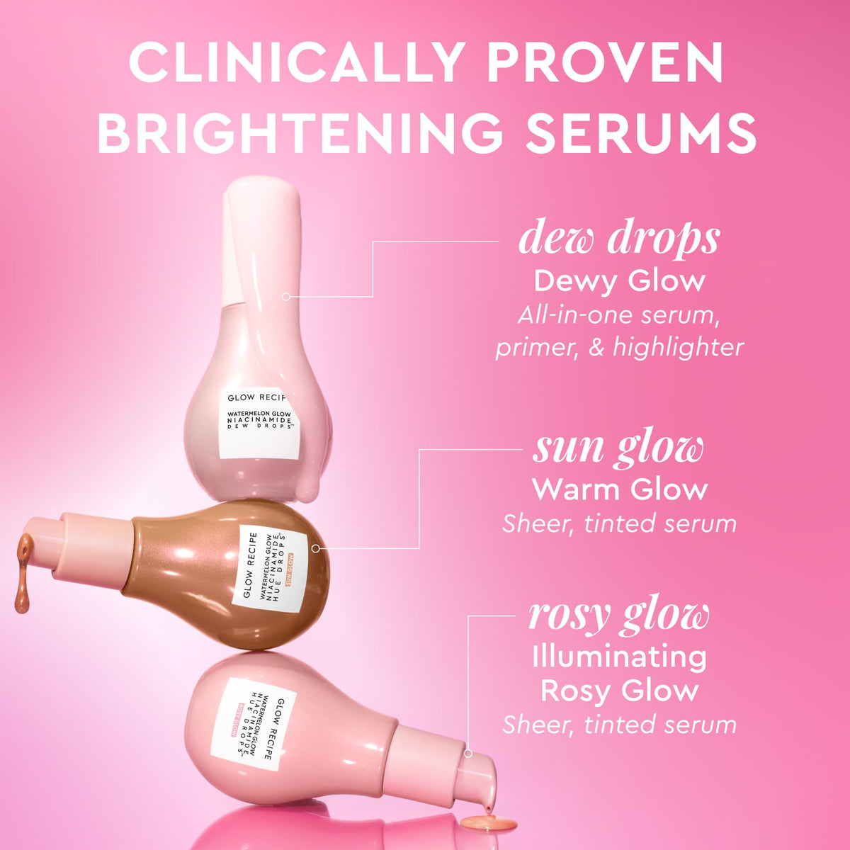 Sérum Glow Recipe présenté avec d'autres produits de beauté