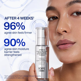 Sérum IOPE XMD Stem III 92,3% PDRN et ingrédients sur table