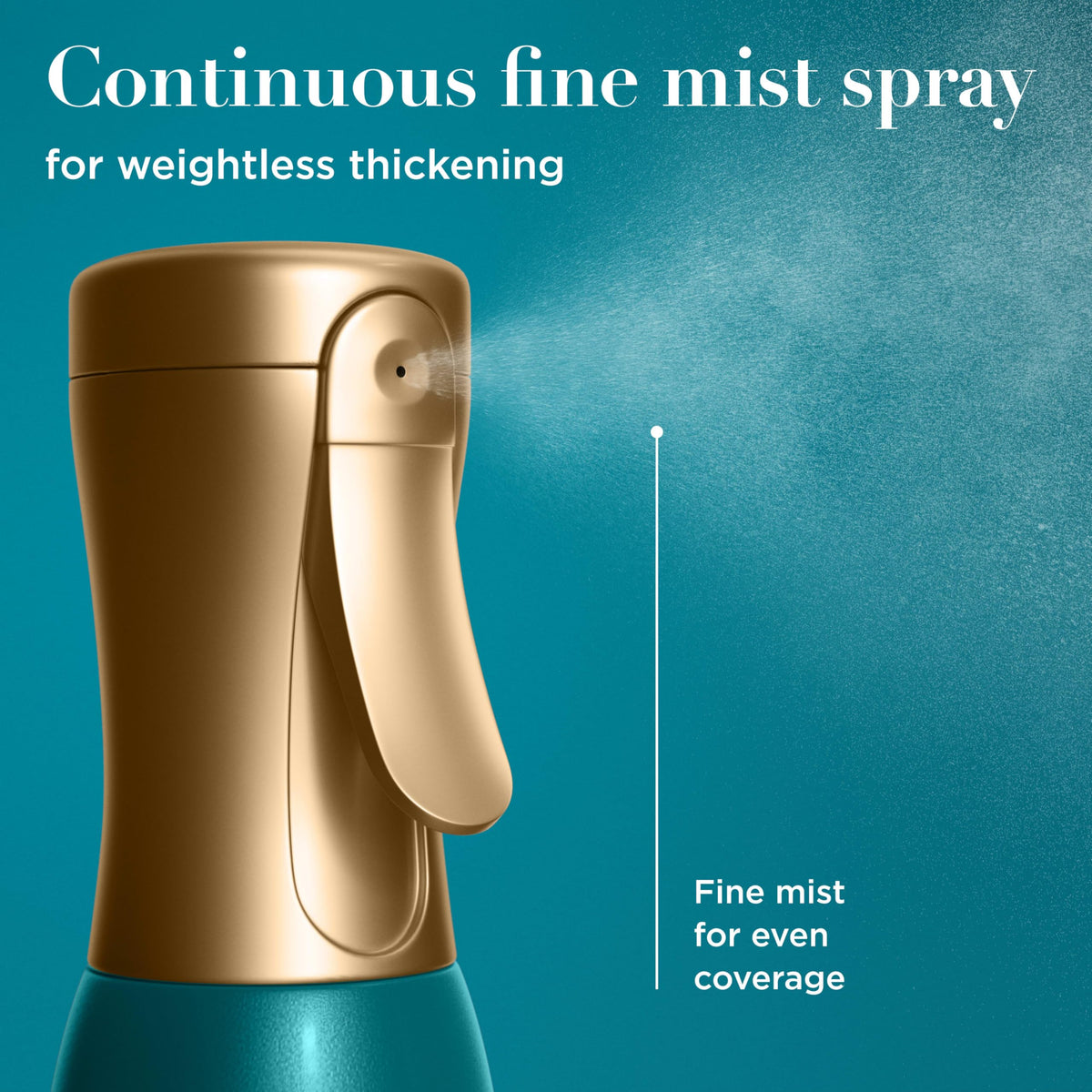Sérum mist OGX ProGrowth appliqué sur cheveux humides
