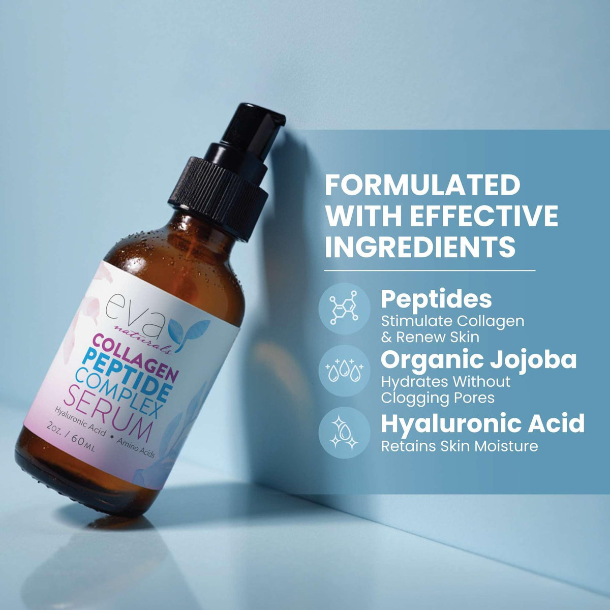 Sérum multi peptides Eva Naturals dans un environnement de spa