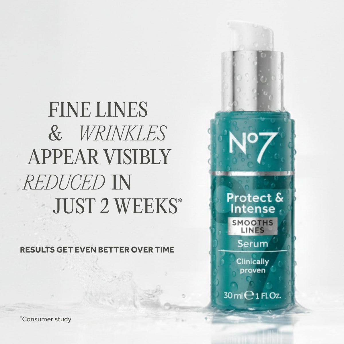 Sérum No7 Protect & Perfect Intense 30 ml en main sur fond blanc