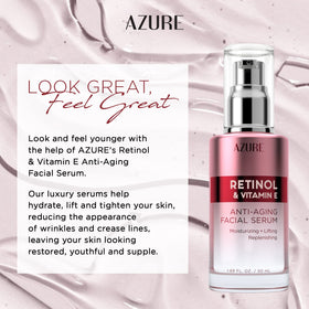 Sérum Retinol Azure Cosmetics placé sur une table avec des fleurs