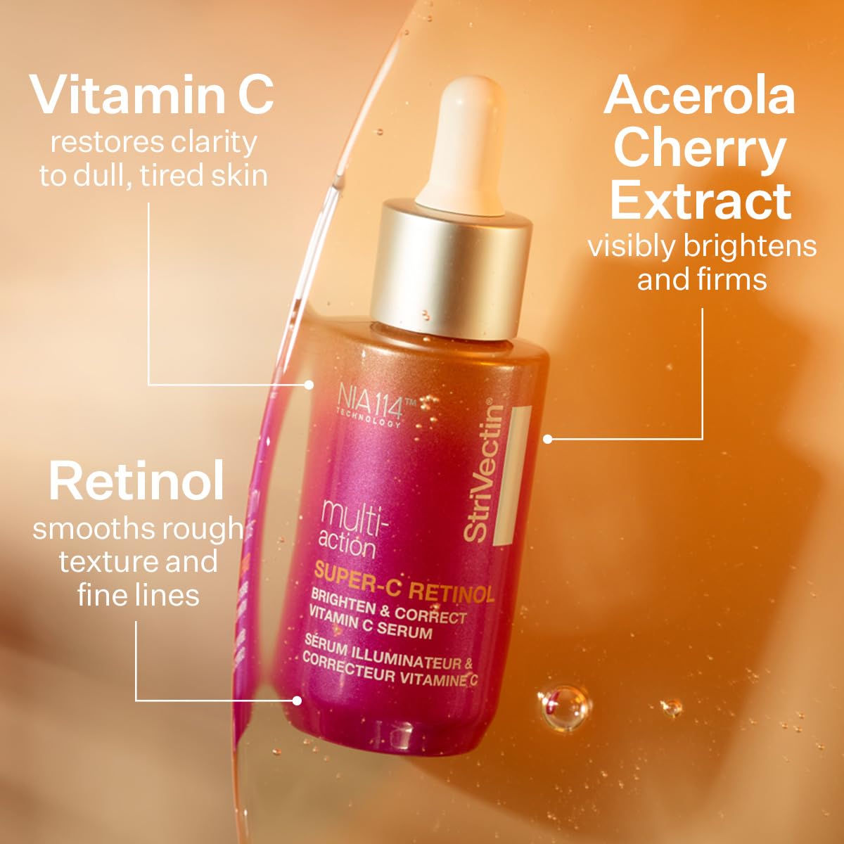 Sérum StriVectin Super-C Retinol à côté de fruits Acerola