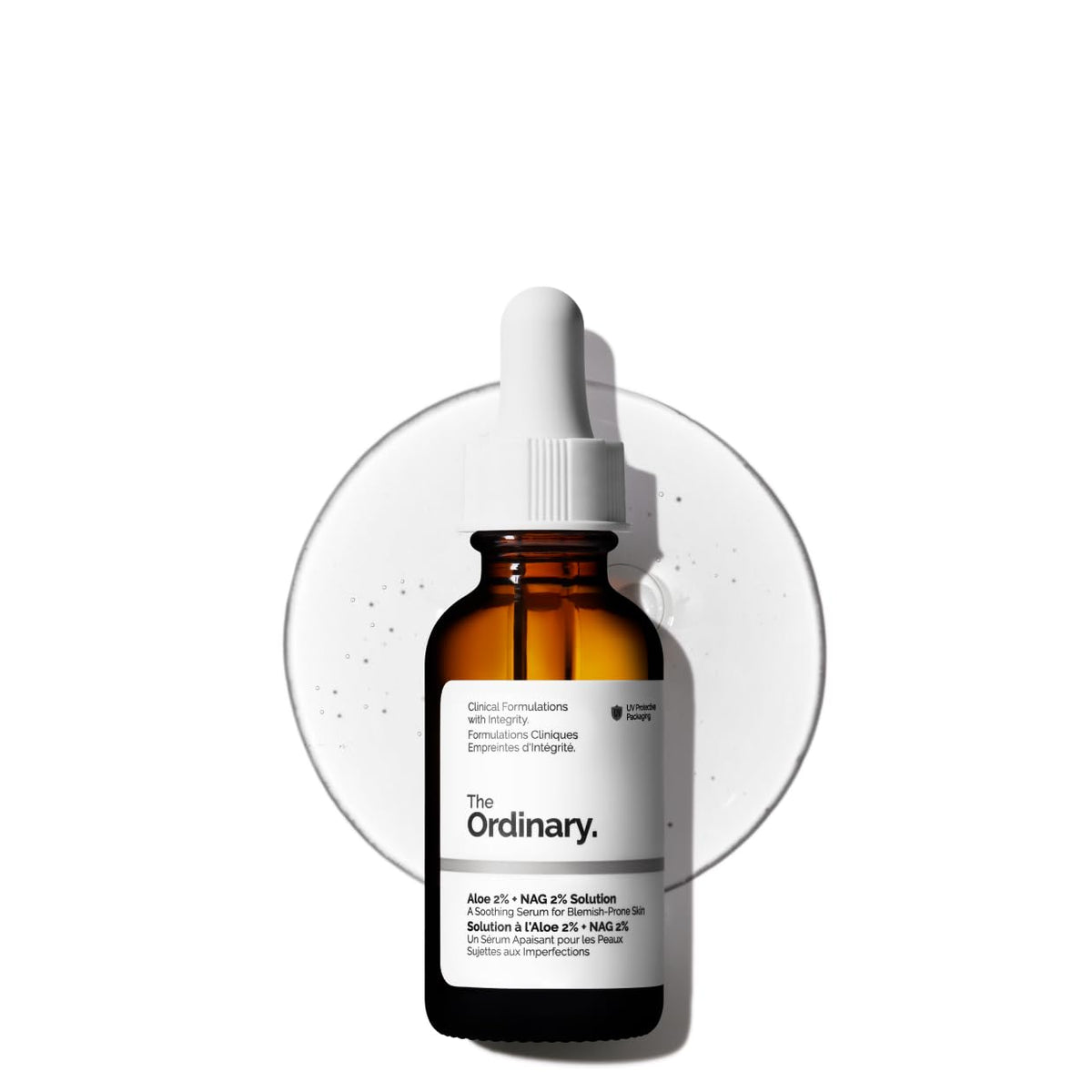 Sérum The Ordinary Aloe 2% + NAG 2% vue avant avec flacon en verre