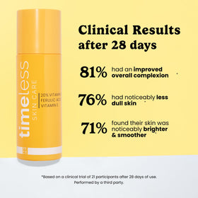 Sérum Timeless Skin Care sur une surface de salle de bain