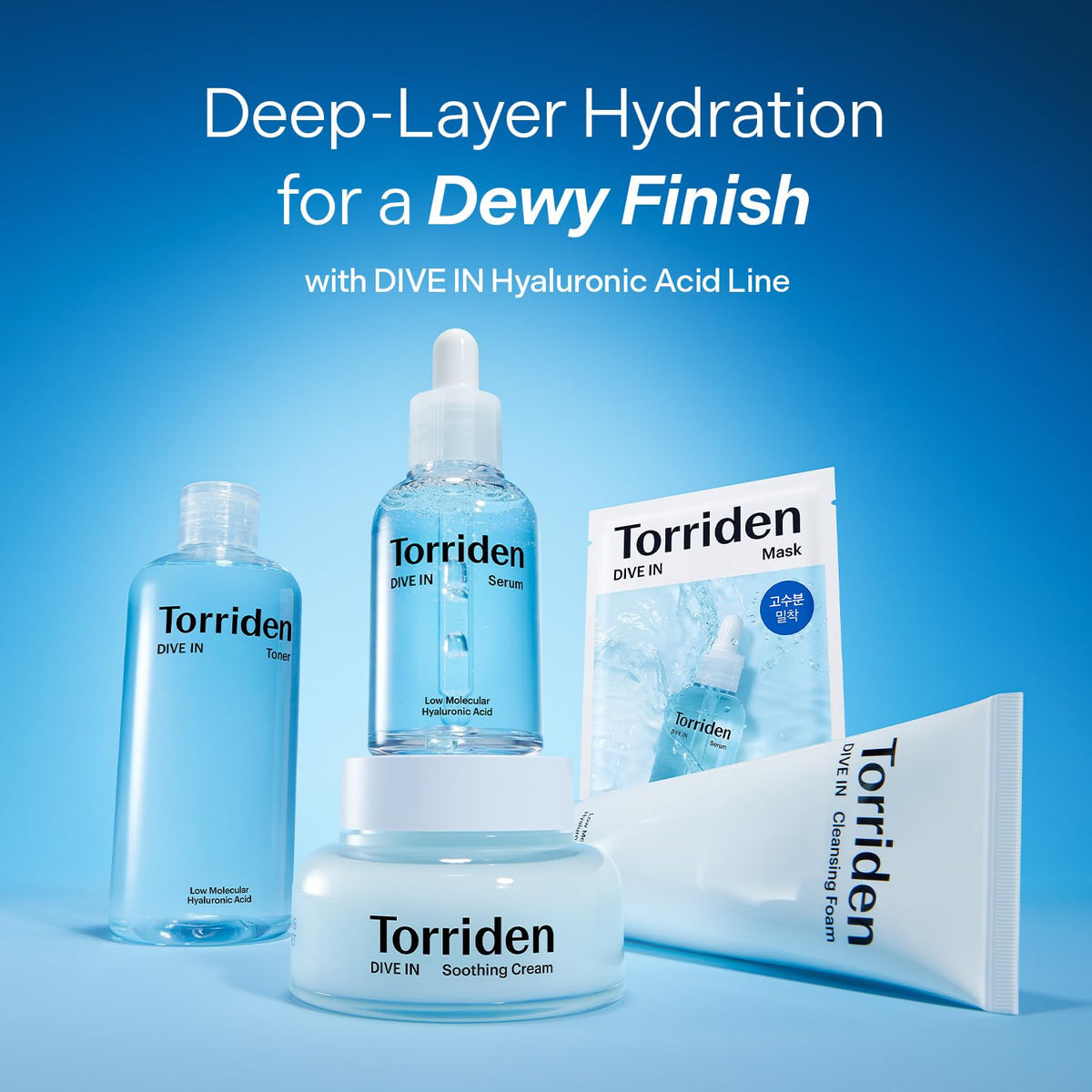 Sérum Torriden DIVE IN 50ml dans un cadre de salle de bain.
