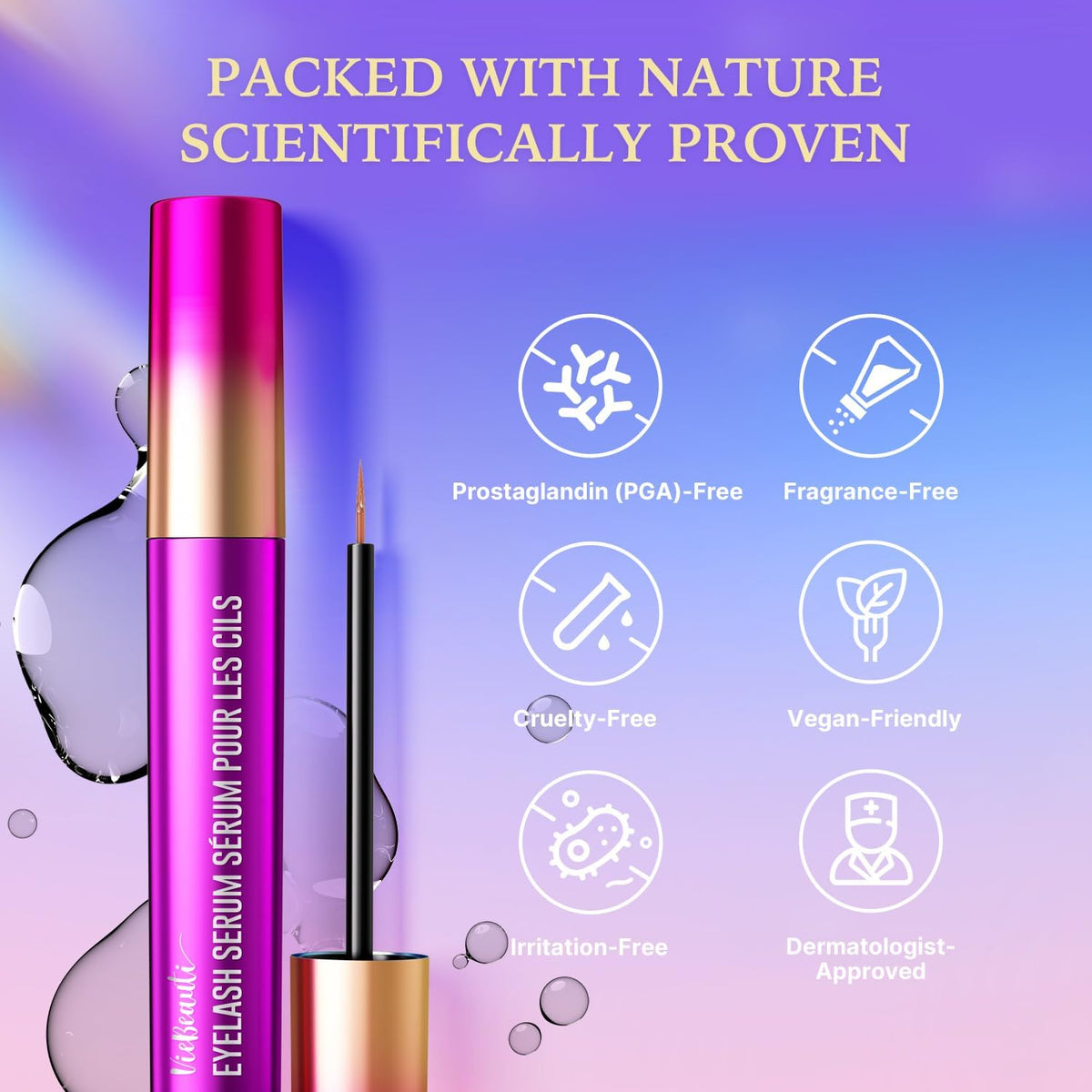 Sérum VieBeauti 3mL à côté de produits de beauté.
