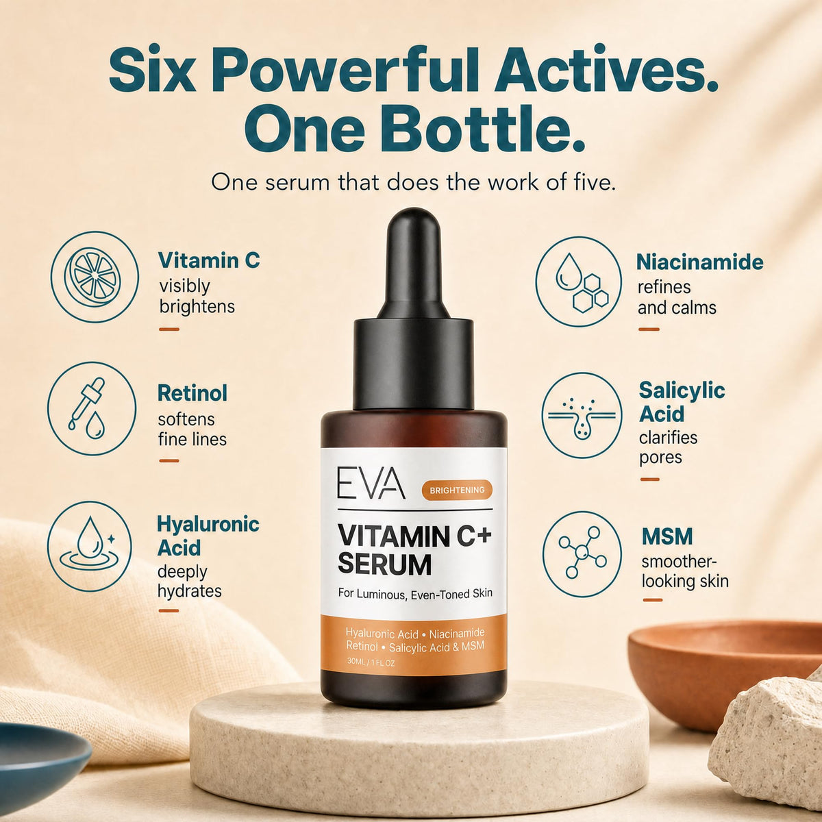 Sérum Vitamine C Eva Naturals 30 ml avec flacon ouvert