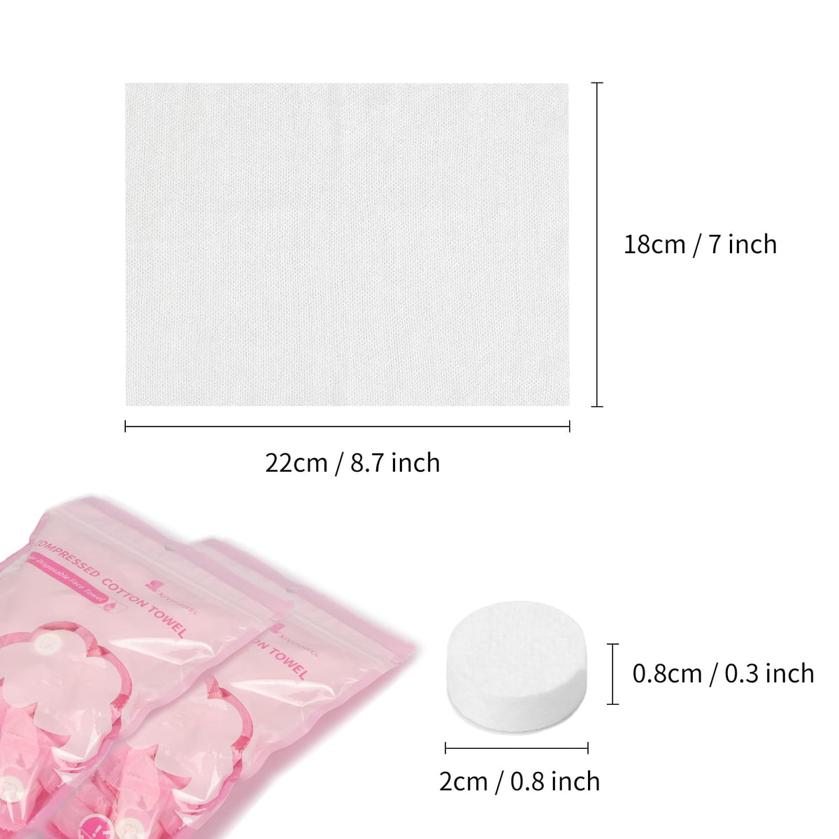 Serviette comprimée Classycoo dépliée, montrant sa taille de 22 x 18 cm