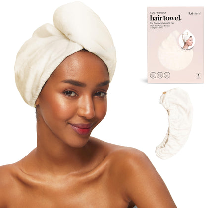 Serviette de cheveux en microfibre Kitsch blanche vue de face