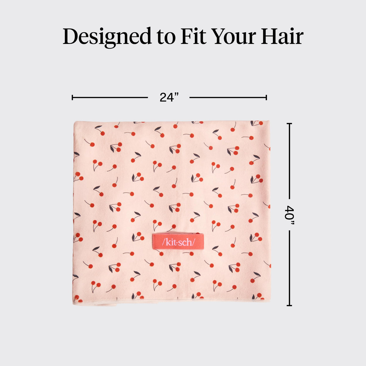 Serviette de cheveux Kitsch pliée, présentation de l'imprimé cerise
